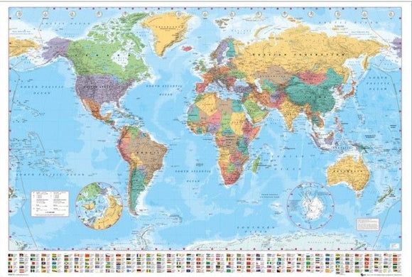 World Political Map with Flags 140cm x 100cm