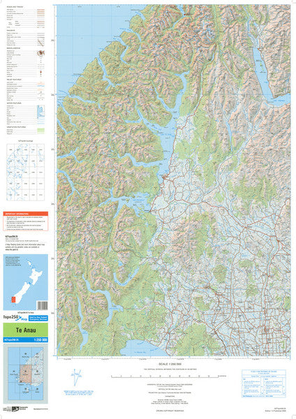 NZ TOPO250-25: Te Anau Map - 1:250,000