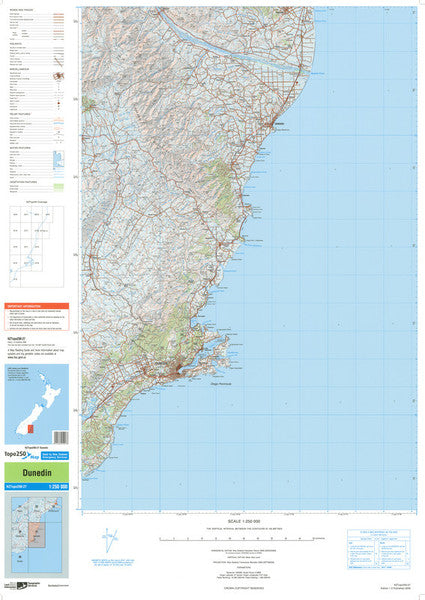 NZ TOPO250-27: Dunedin Map - 1:250,000