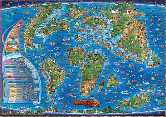 Children's Illustrated Map of the Prehistoric World